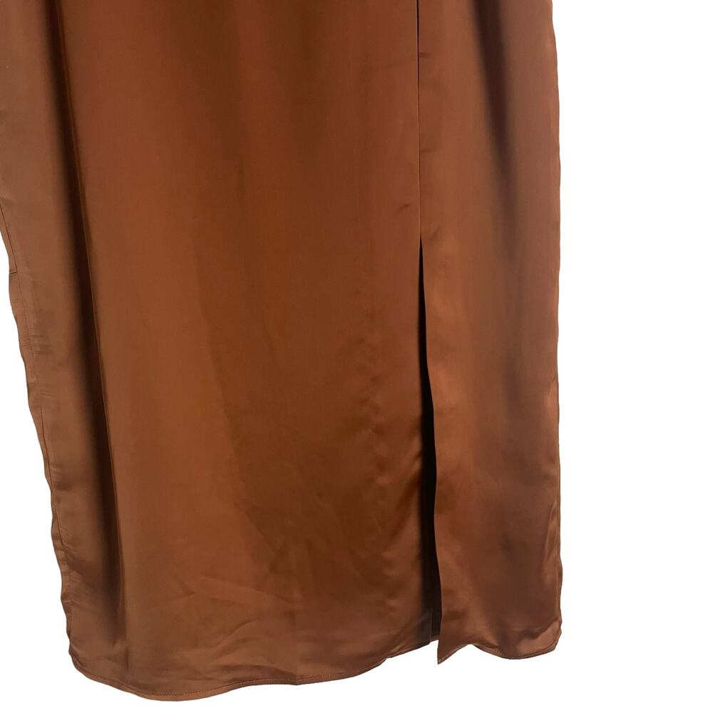 Club Monaco Trycia Brown Slit Satin Bias Midi Skirt Size 6 - Picture 10 of 14